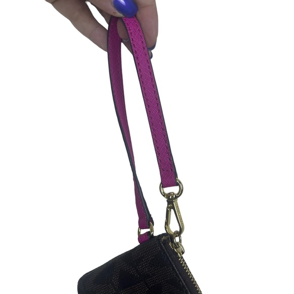 Michael Kors Jet Set Signature Monogram Small Wristlet Wallet Brown Gold Magenta - Picture 7 of 10